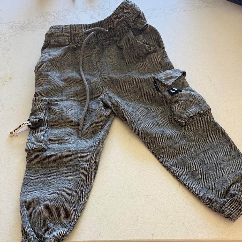 Little Trouble - 3T Grey Plaid Cargo Joggers